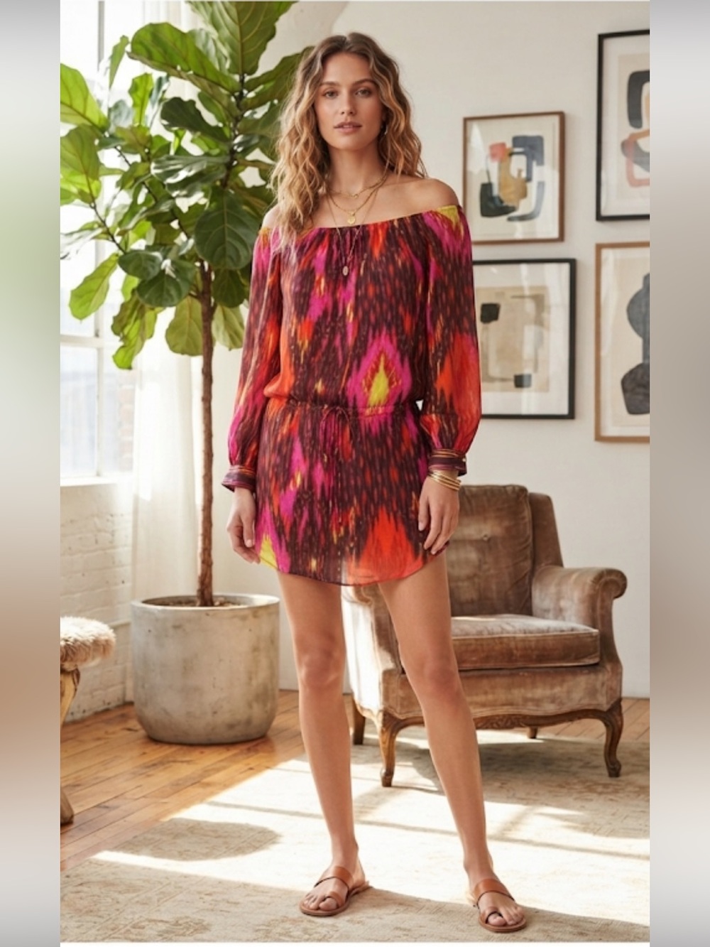 HAUTE HIPPIE Ikat Print Silk‎ Mini Dress Small